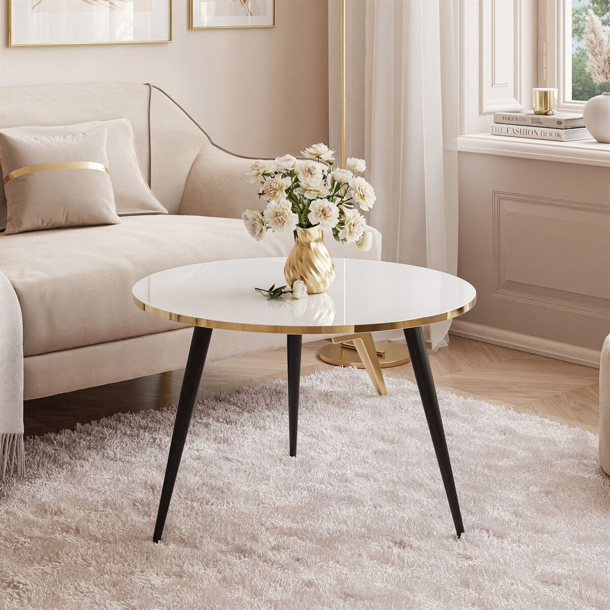 Okrągły stolik kawowy SOLEIL czarny biały połysk