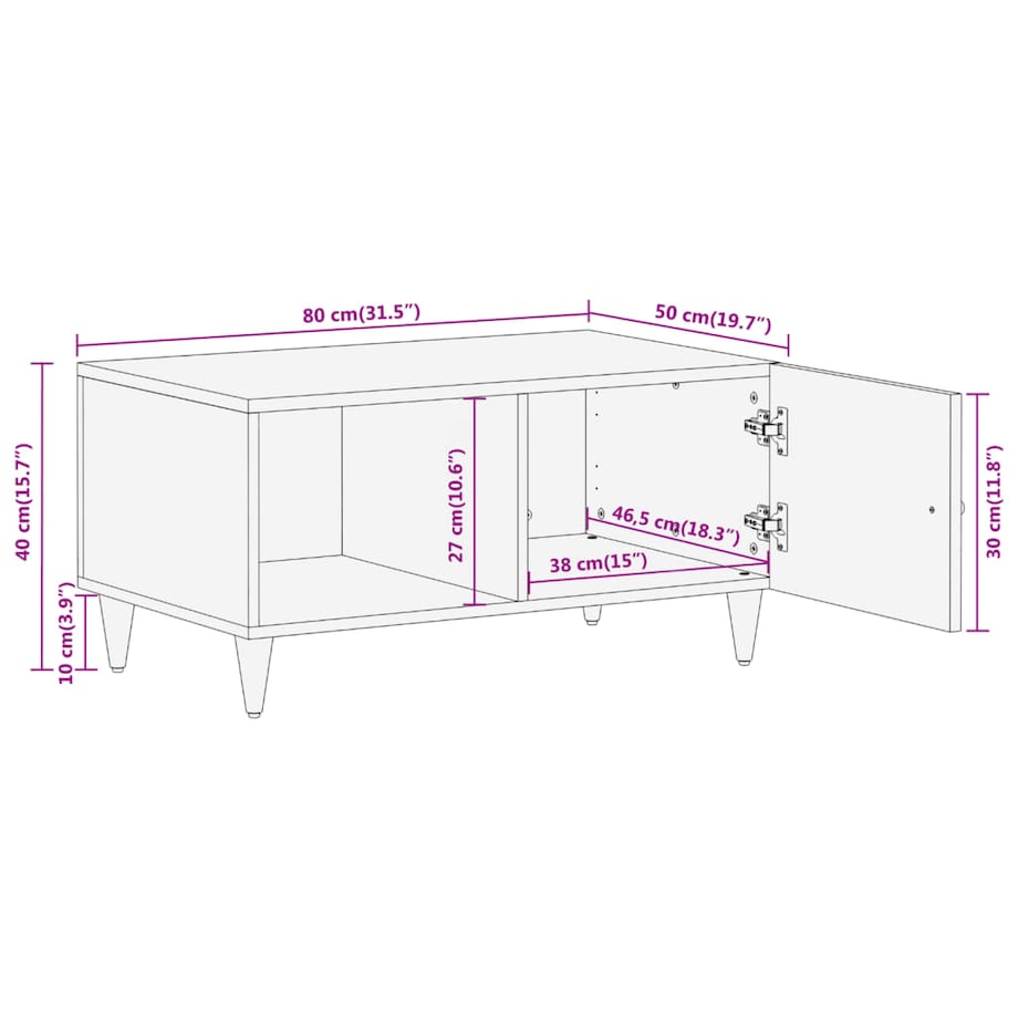 vidaXL Stolik kawowy, 80x50x40 cm, lite drewno mango