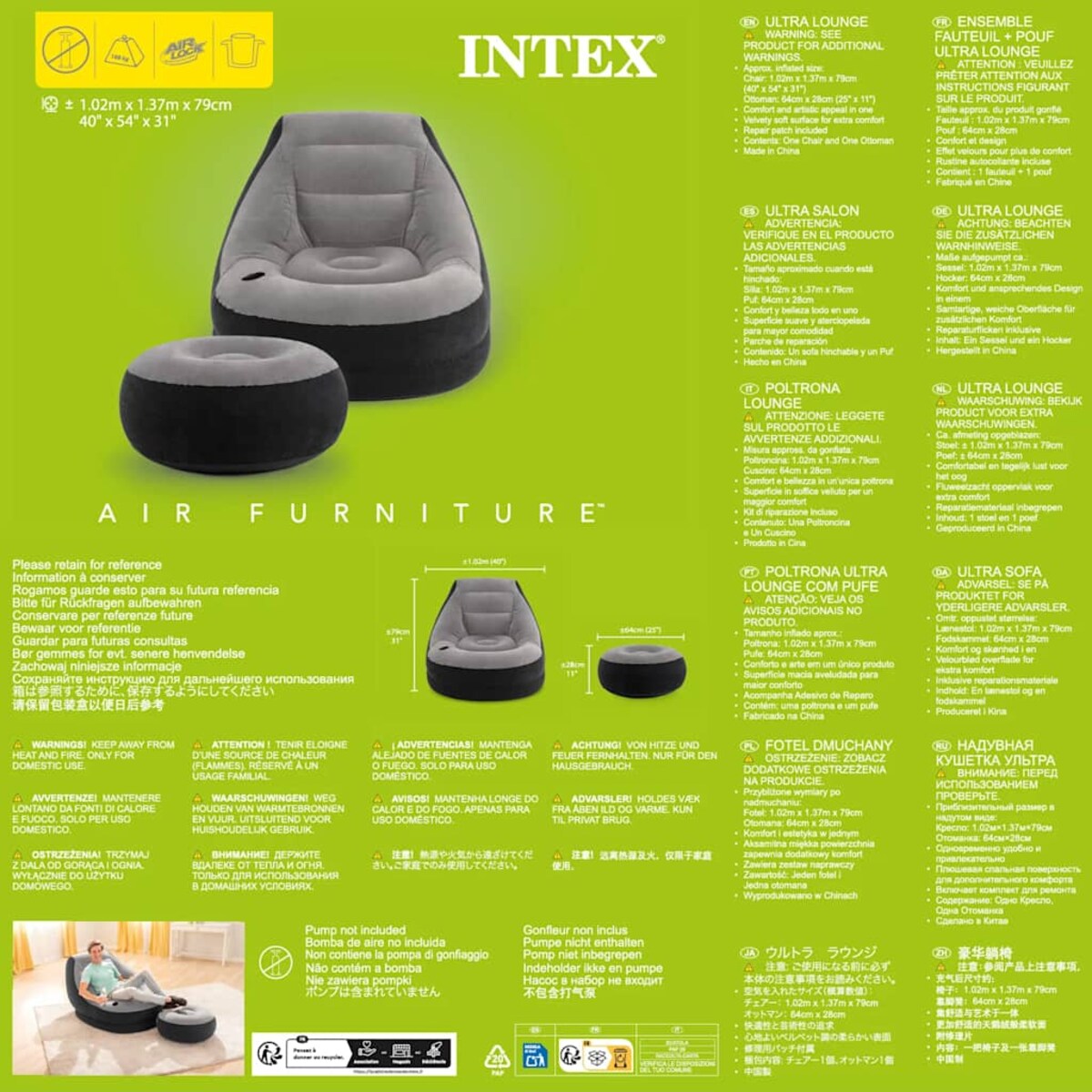 Intex Fotel dmuchany z pufem Ultra Lounge Relax, 68564NP
