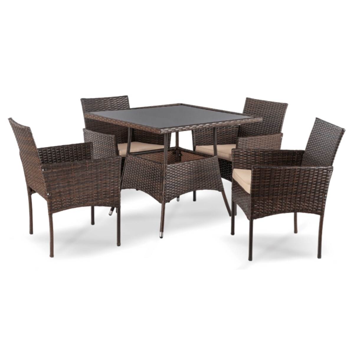 Zestaw Mebli Ogrodowych Na Taras Ogród Stół + 4x Krzesło Brązowy Beż MORADO