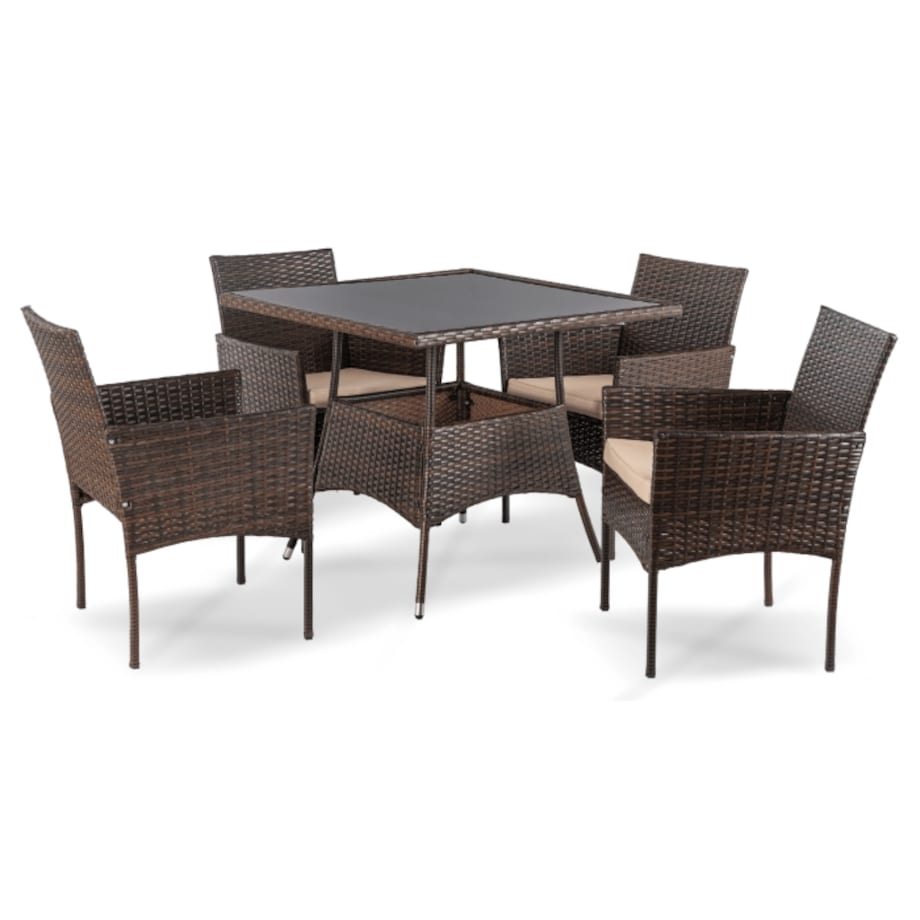 Zestaw Mebli Ogrodowych Na Taras Ogród Stół + 4x Krzesło Brązowy Beż MORADO