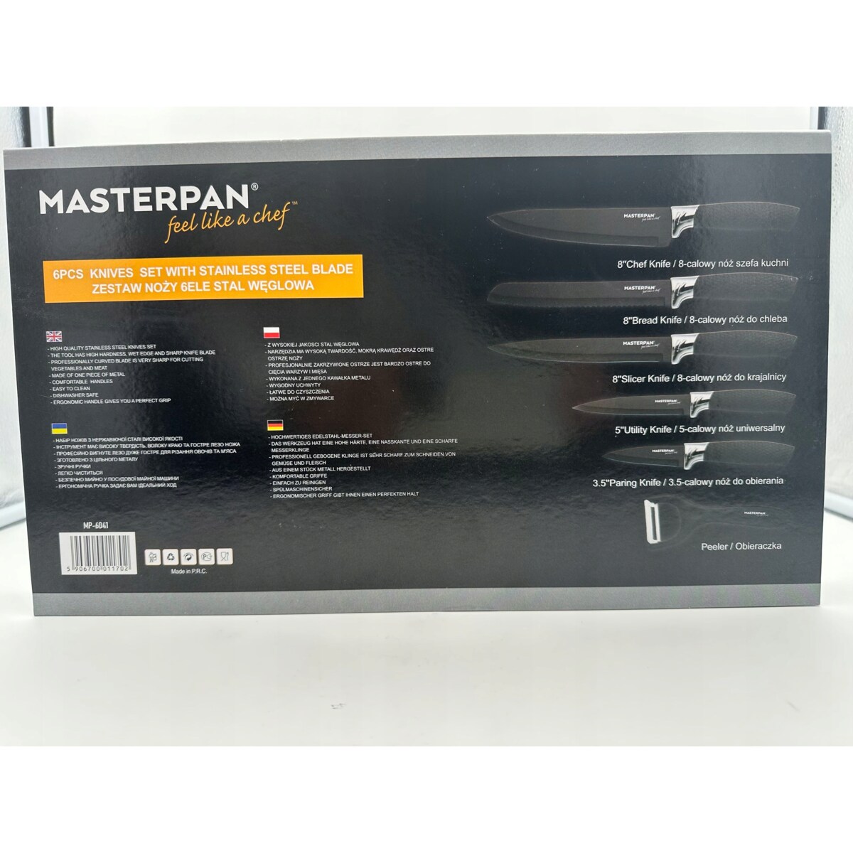 Zestaw Komplet Noży Kuchennych Czarne W Pudełku 6 El. Obieraczka Ostre
