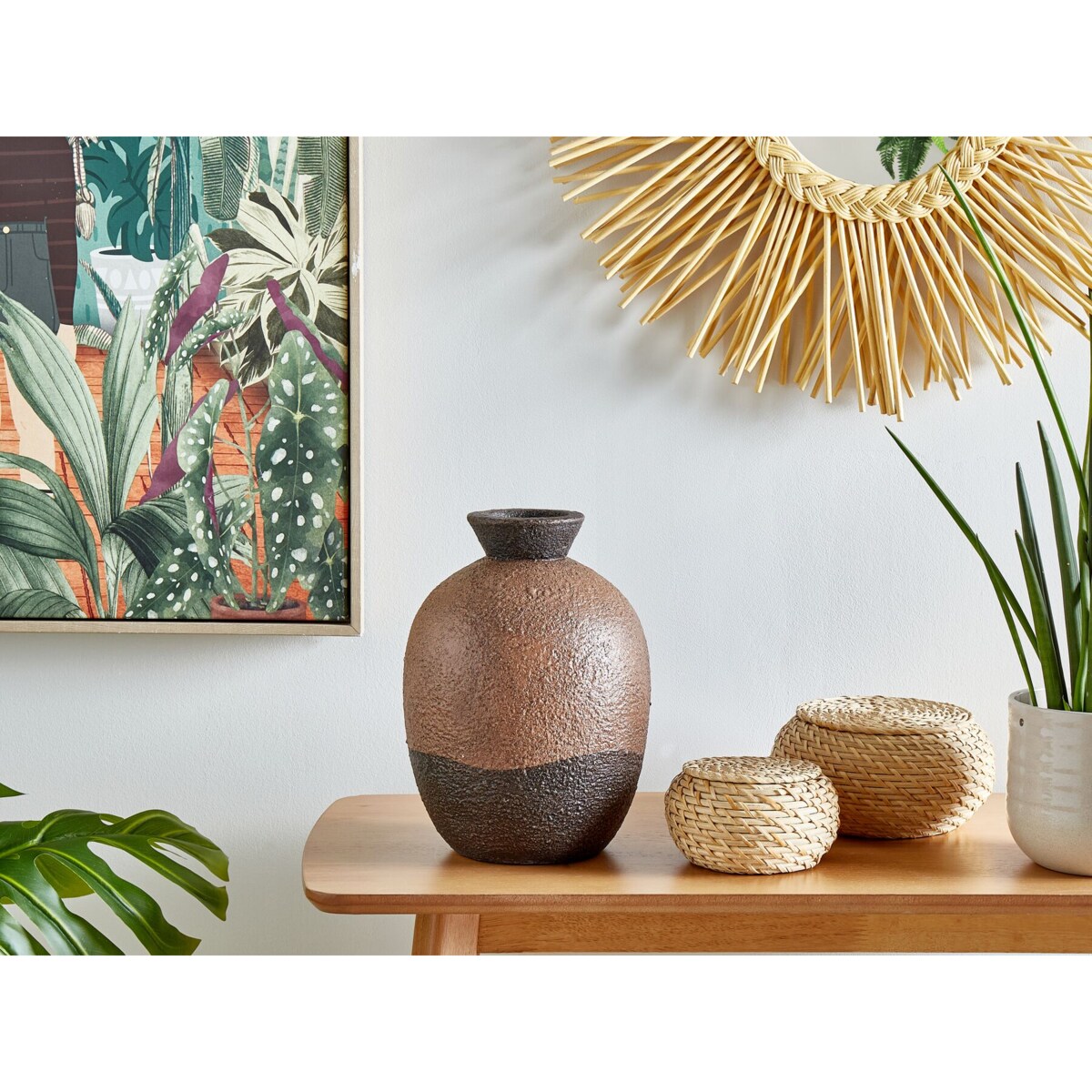 Wazon dekoracyjny z terakoty 30 cm brązowo-czarny AULIDA