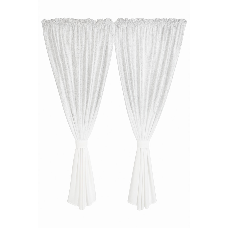 firana zakładana "srebrny deszcz" ze srebrnym printem 400x160 | biały