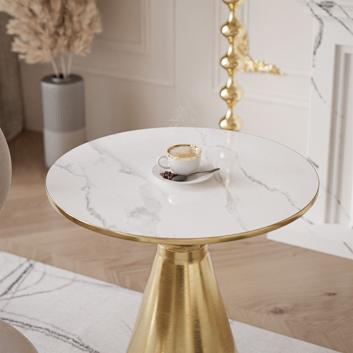 Okrągła ława CALEYA złoty biały połyskujący marmur