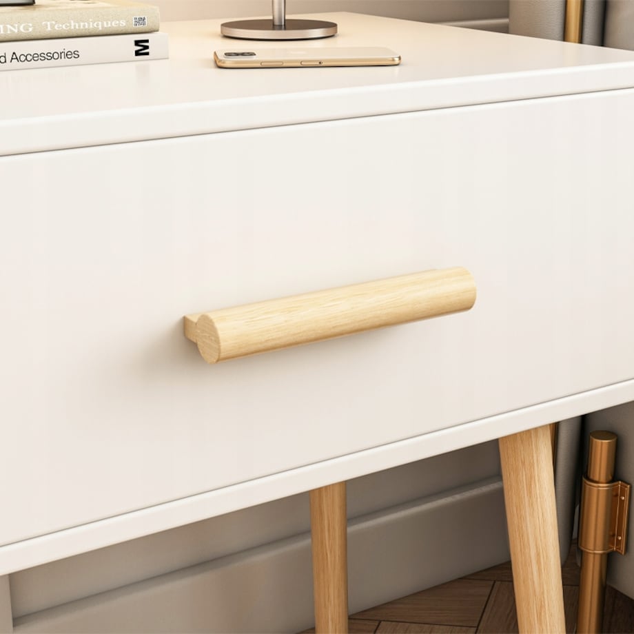 Szafka nocna z szufladą biała stolik skandynawski glamour sypialni salonu