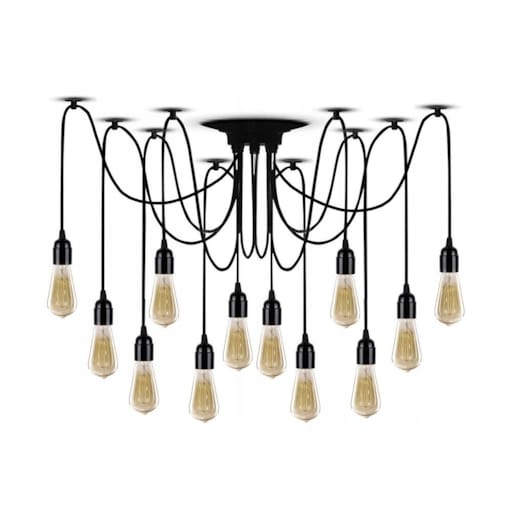 Lampa Sufitowa Wisząca Żyrandol Pająk 12 E27 Black
