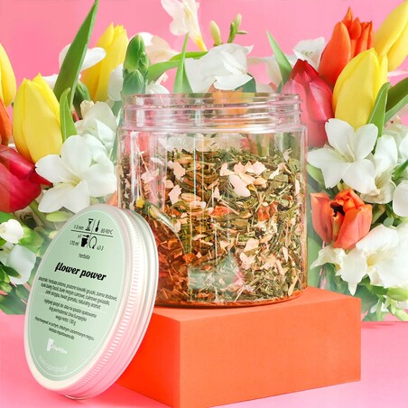 Herbata zielona FLOWER POWER o kwiatowym smaku z delikatną nutą owoców - herbata liściasta sypana mieszanka napar susz - gotowa na prezent upominek