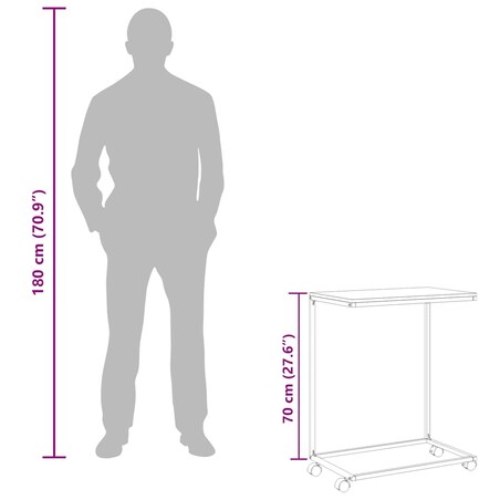 vidaXL Stolik boczny na kółkach, biały, 55x35x70 cm