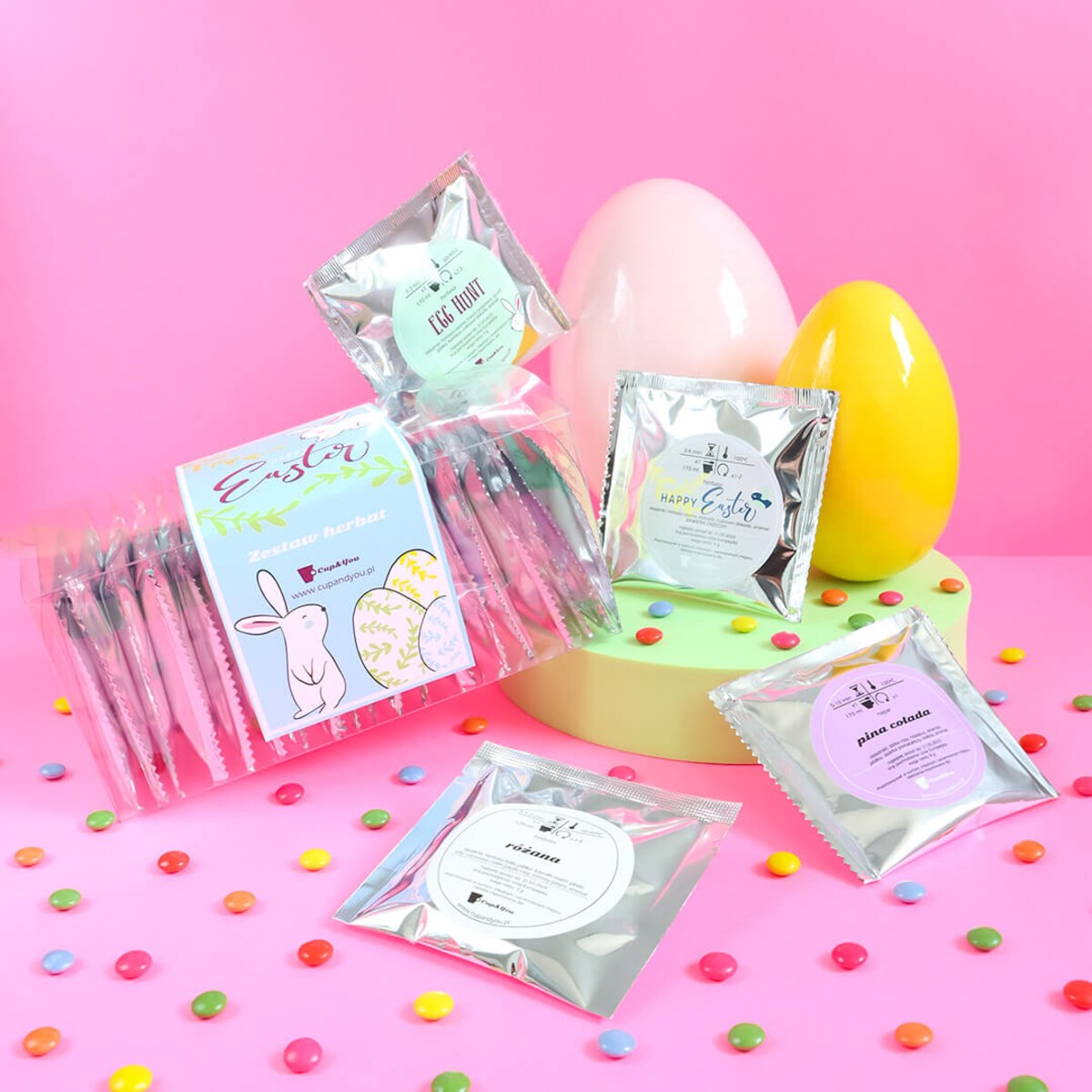 HAPPY EASTER zestaw herbat na Wielkanoc prezent upominek na zajączka święta wielkanocne dla niej niego mamy taty kobiety faceta mężczyzny dziewczyny