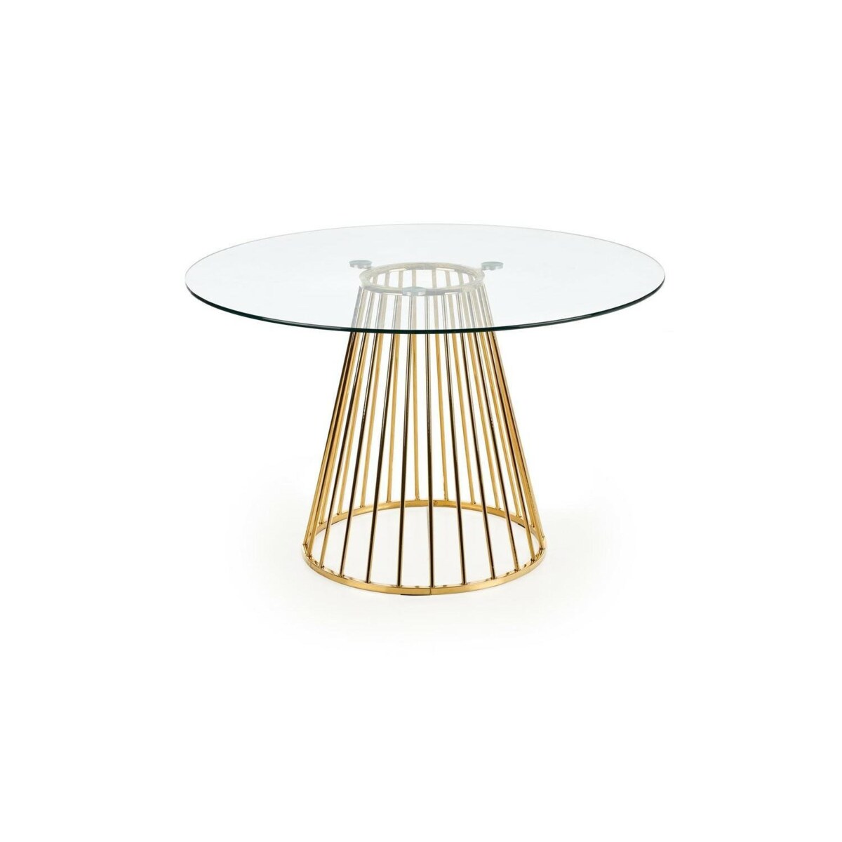 STÓŁ OKRĄGŁY Dabro 120cm SZKLANY BLAT stalowa ZŁOTA PODSTAWA