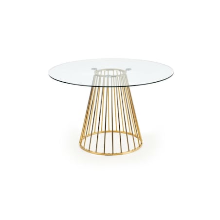 STÓŁ OKRĄGŁY Dabro 120cm SZKLANY BLAT stalowa ZŁOTA PODSTAWA