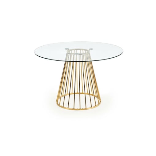 STÓŁ OKRĄGŁY Dabro 120cm SZKLANY BLAT stalowa ZŁOTA PODSTAWA