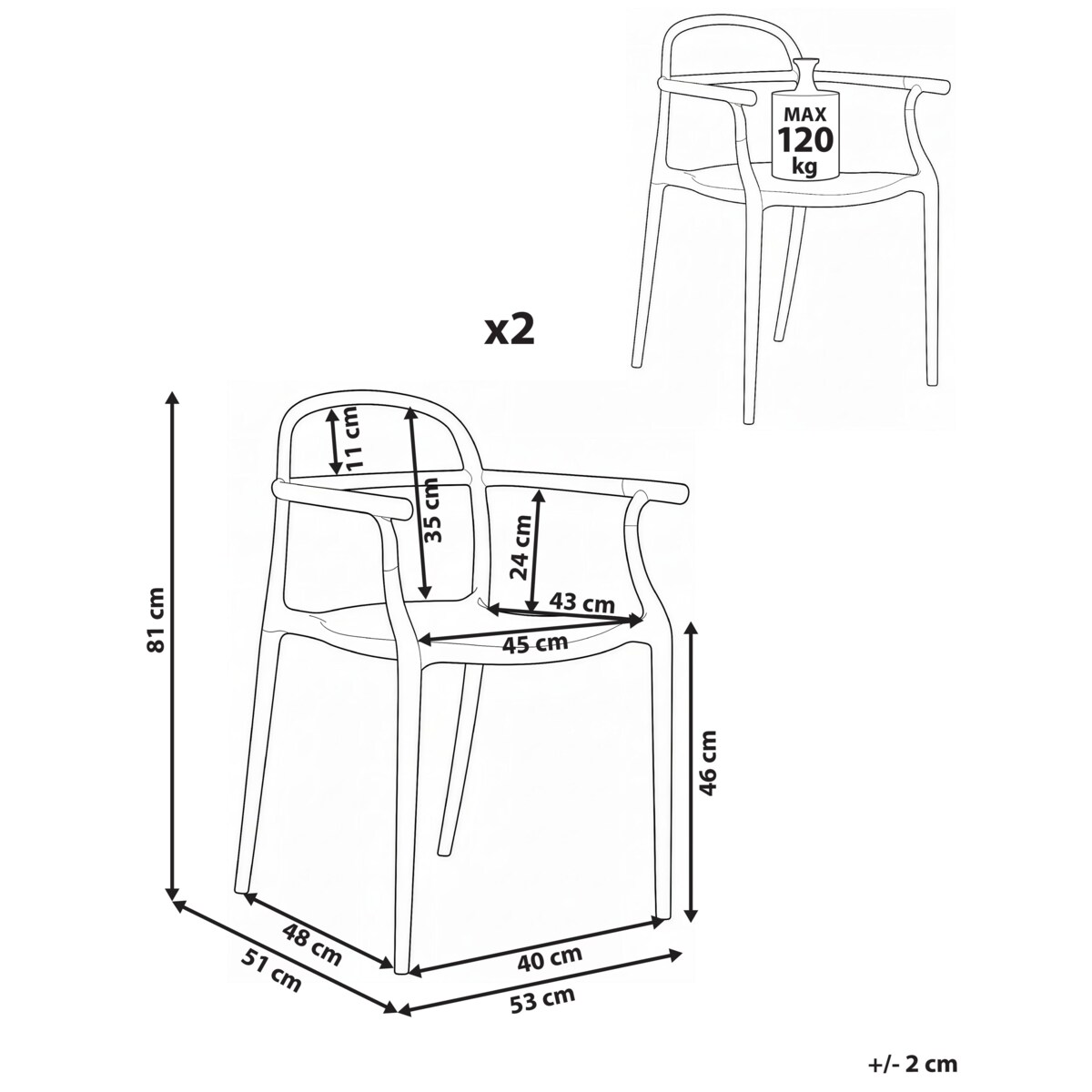 Zestaw 2 krzeseł ogrodowych VIDOR Czarny
