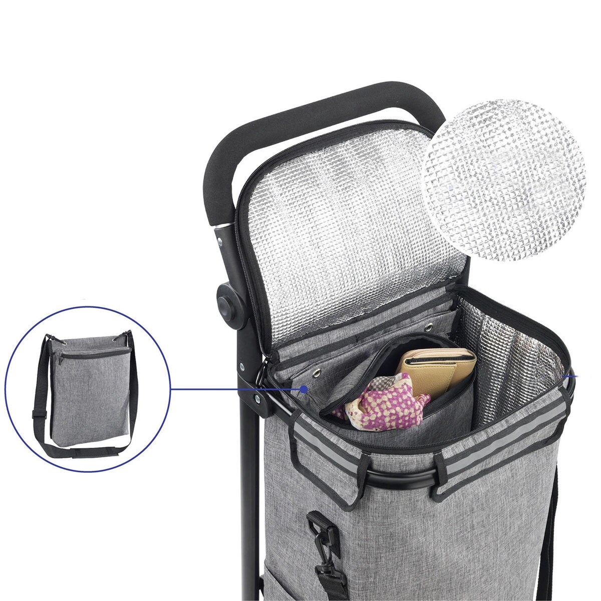 Wózek na zakupy na kółkach z torbą termiczną, 38 l