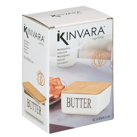 Ceramiczna maselniczka z napisem BUTTER, 10 x 16,5 x 8,5 cm