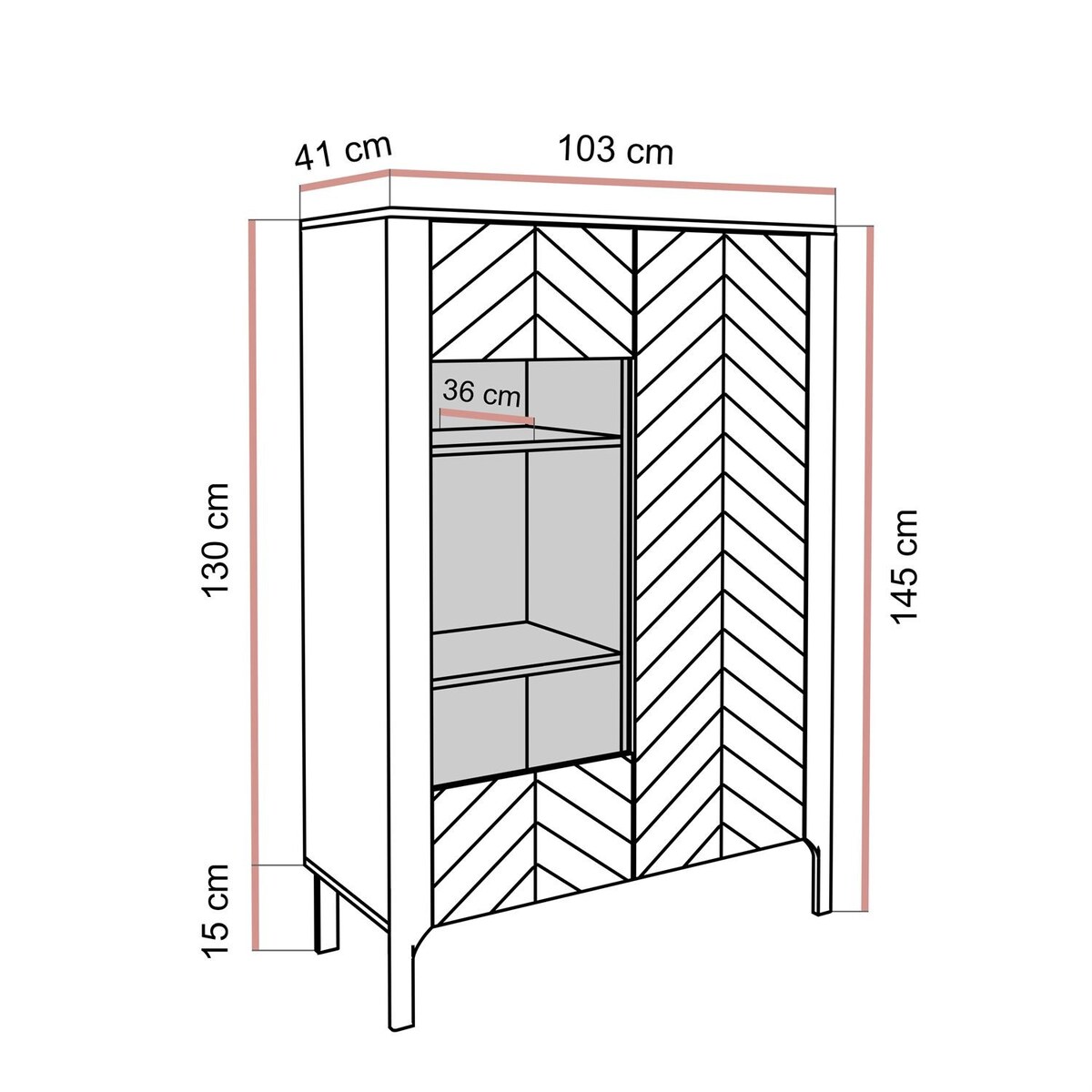 Dwudrzwiowa przeszklona witryna LUMI, kaszmir