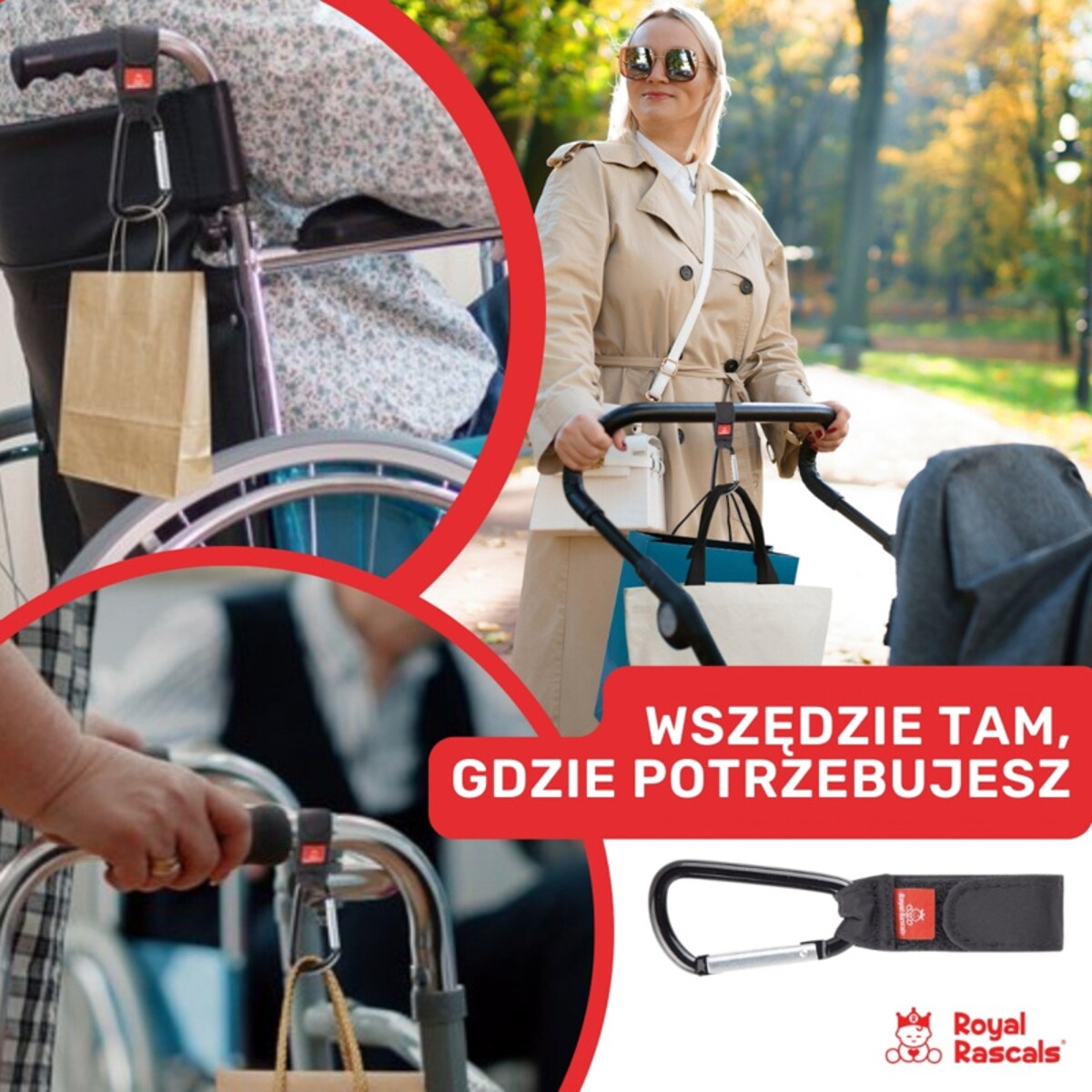 Karabińczyk do wózka, zestaw 2 szt., czarny, Royal Rascals