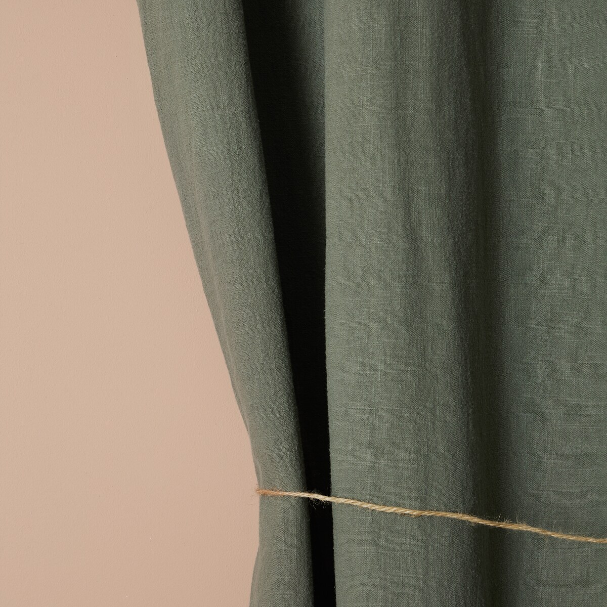 Lniana zasłona na taśmie marszczącej w kolorze ciemnej oliwki Merida 140x250
