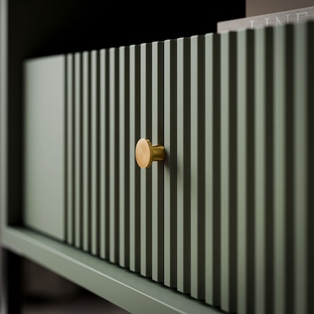 VIVALDI szafka nocna zielona - ryflowany front, złoty uchwyt, 1 szuflada