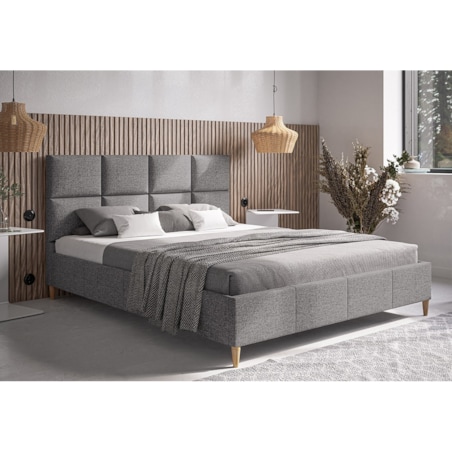 Łóżko sypialniane 160x200 LUXO 1, drewniane nogi, tkanina plecionka - szare