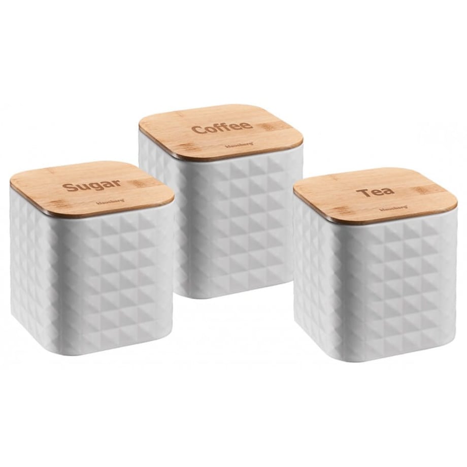 Zestaw 3 pojemników kawa herbata cukier biały KLAUSBERG