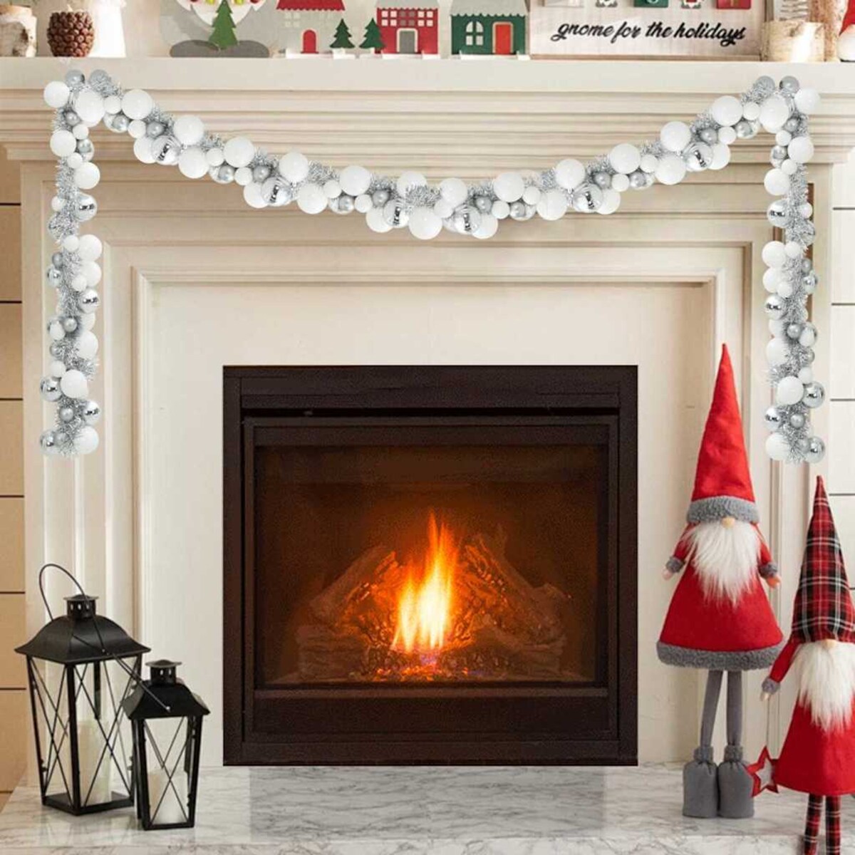 vidaXL Girlanda z bombek świątecznych Biały i Srebrny 186 cm