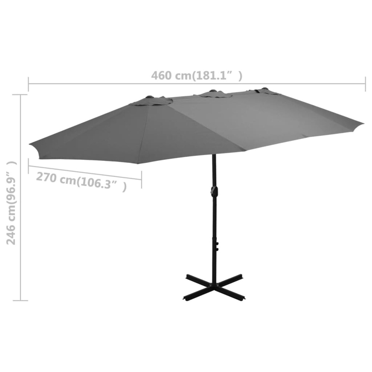 vidaXL Parasol ogrodowy na słupku aluminiowym, 460x270 cm, antracytowy