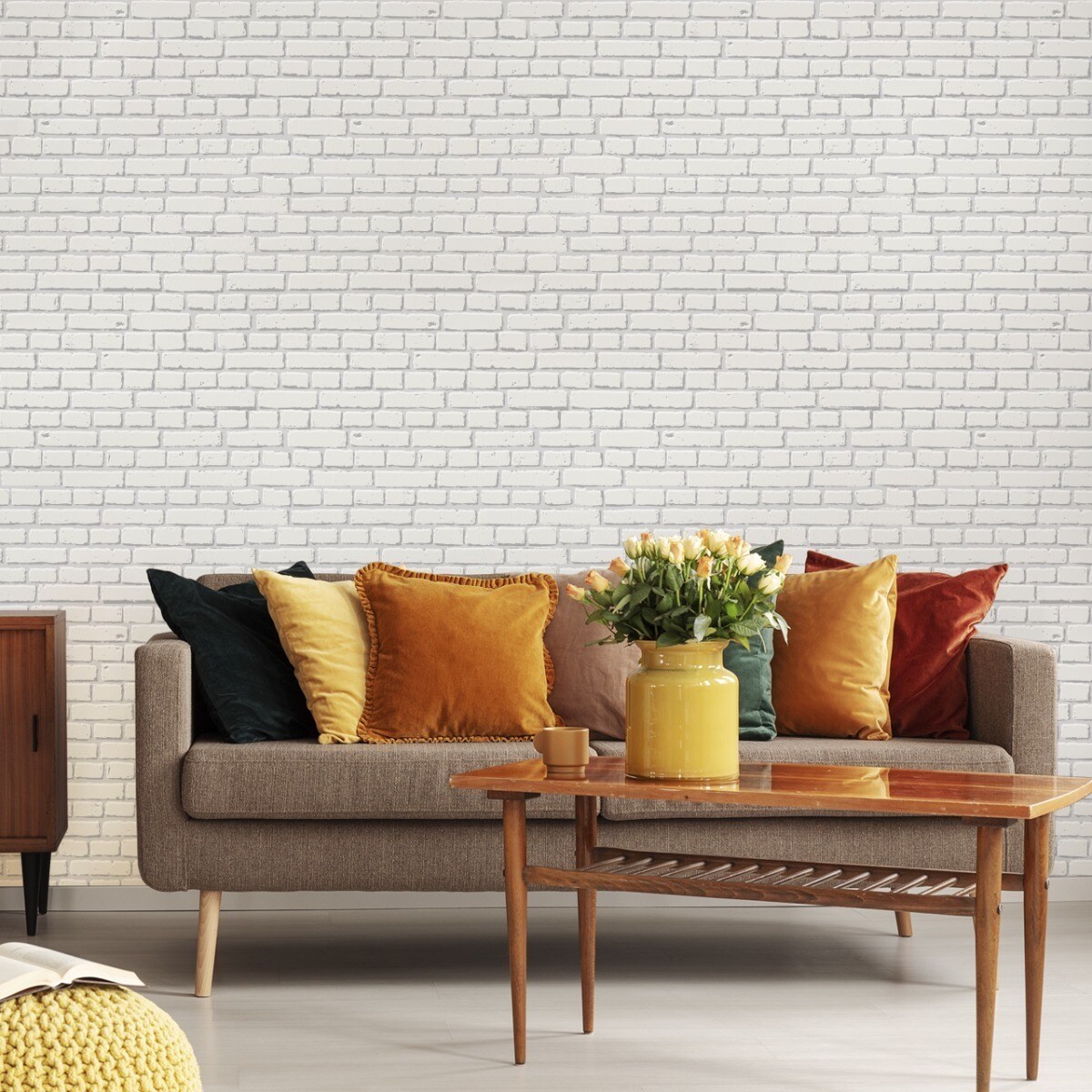Tapeta Do Salonu Biała Postarzana CEGŁA Efekt 3D