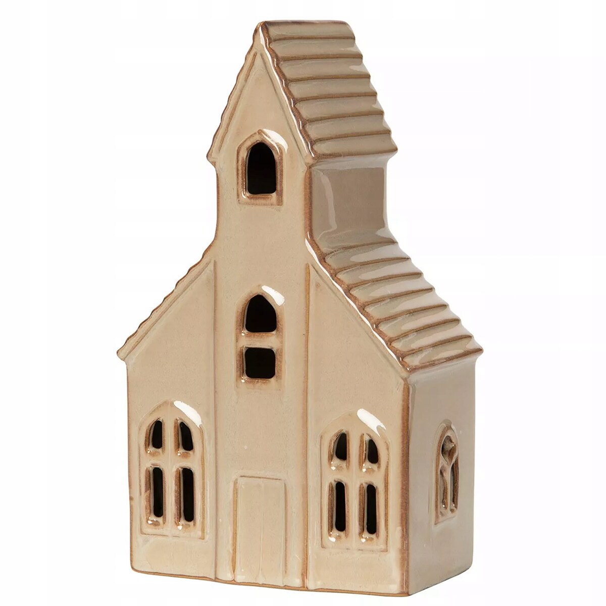 LAMPION ŚWIĄTECZNY KOŚCIÓŁ LED ceramiczny beżowy wys. 18cm