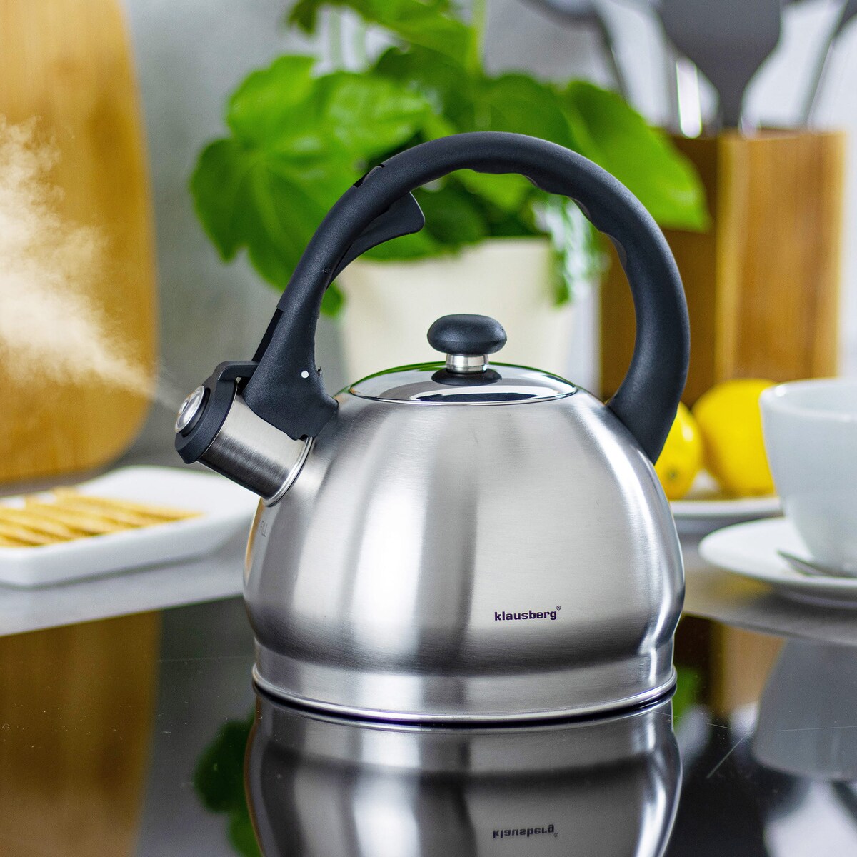 Czajnik stalowy z gwizdkiem 1.8L indukcja gaz srebrny KLAUSBERG