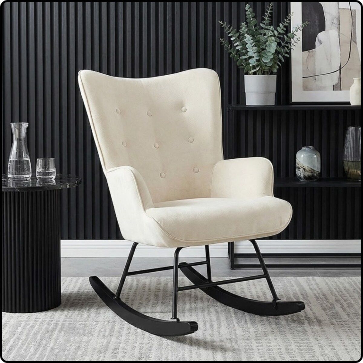 Fotel bujany tapicerowany welur wygodny wypoczynkowy uszak salon beżowy