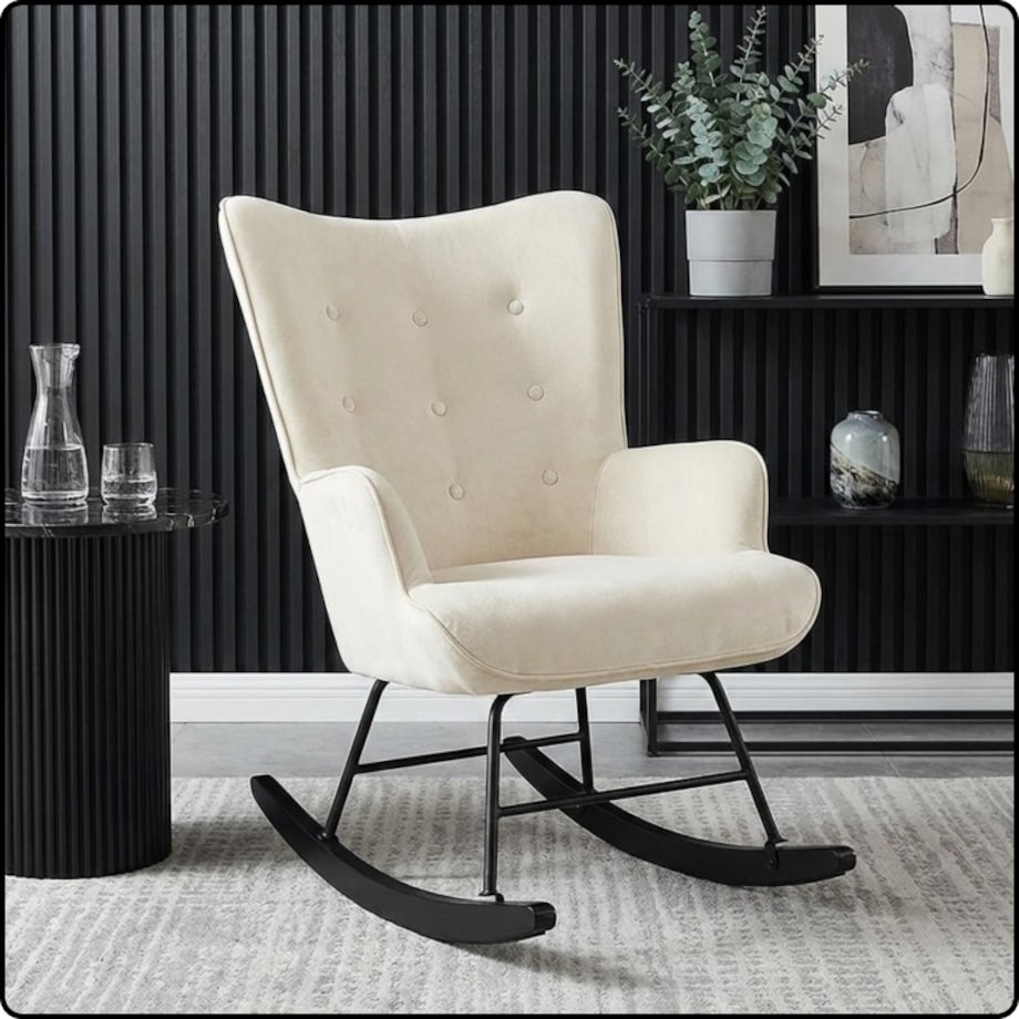 Fotel bujany tapicerowany welur wygodny wypoczynkowy uszak salon beżowy