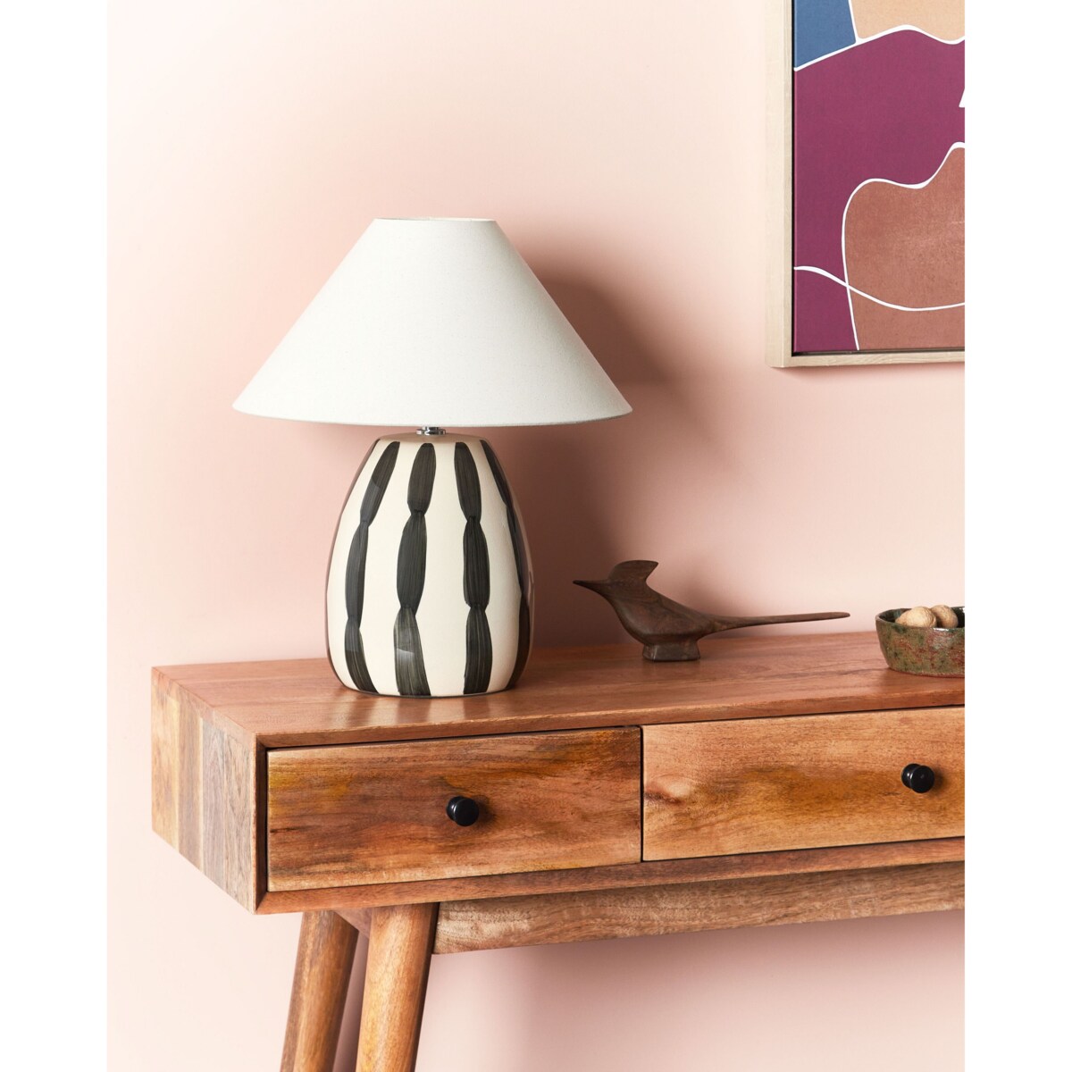 Lampa stołowa ceramiczna beżowo-czarna LUCHETTI