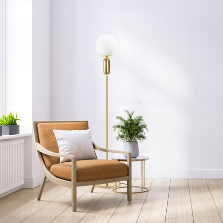 Lampa Stojąca Podłogowa Złota Biały Klosz