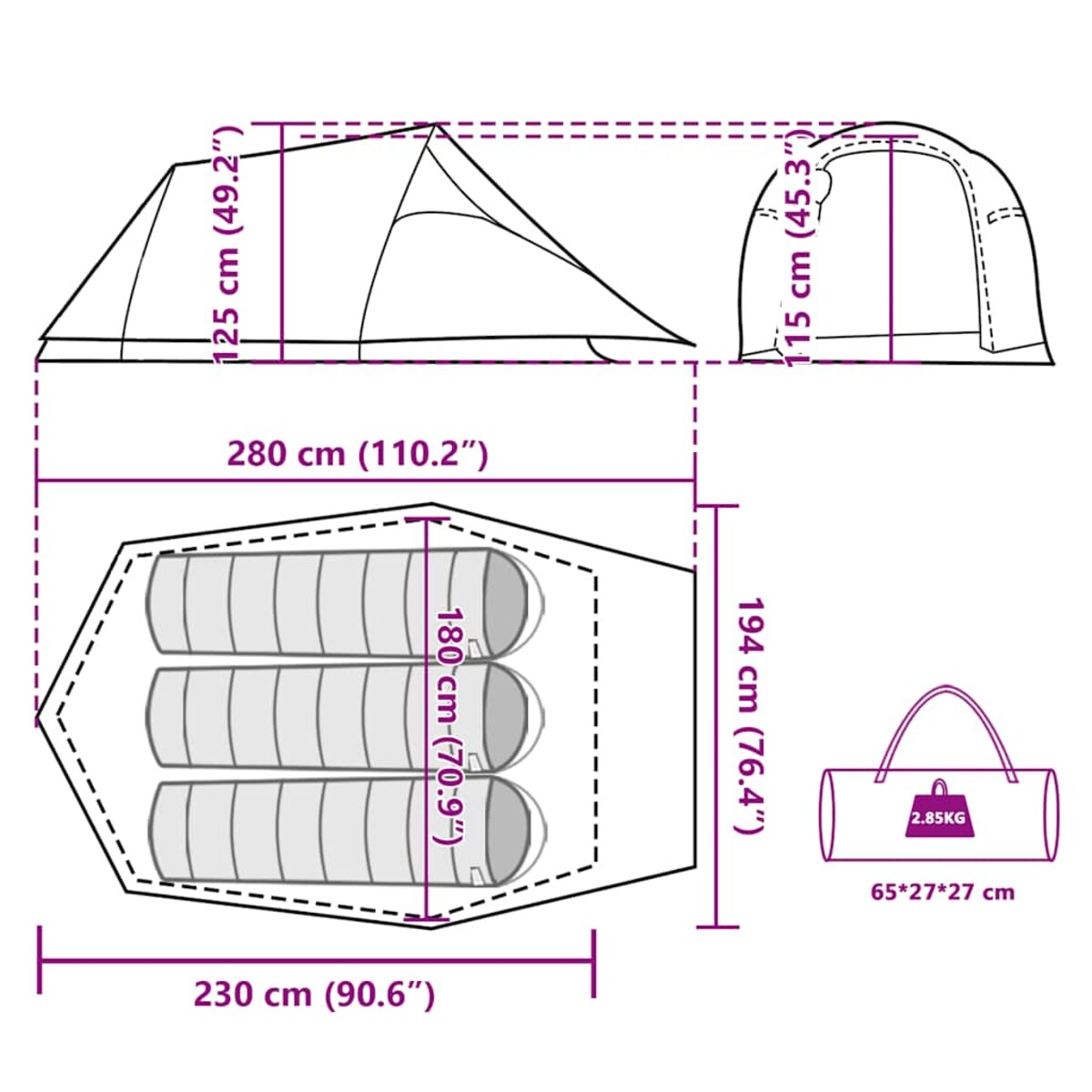 vidaXL Namiot turystyczny, 3-os., tunelowy, brązowy, wodoszczelny