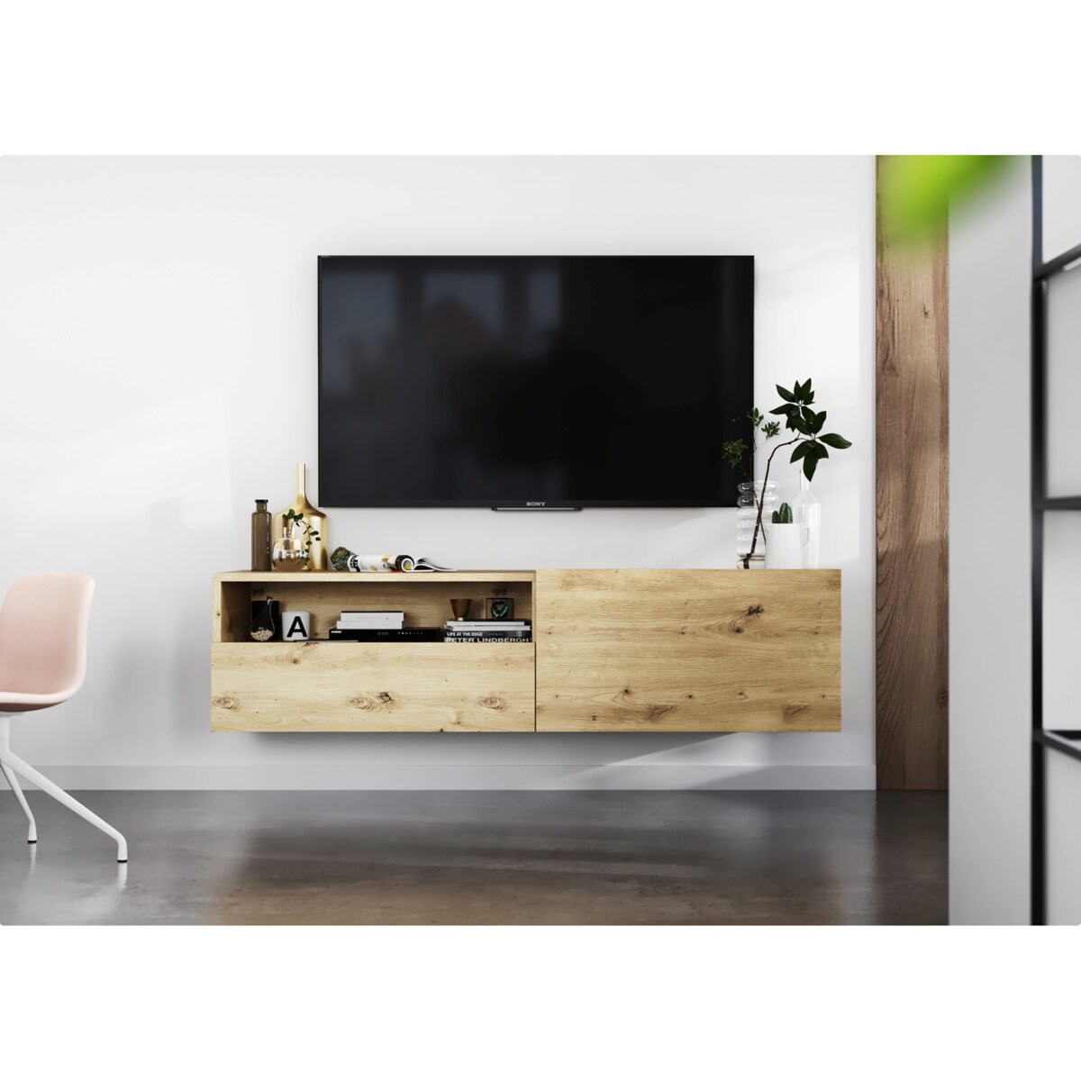 Szafka RTV Komoda Loft Dąb Artisan stojąca / wisząca szuflada 120 cm