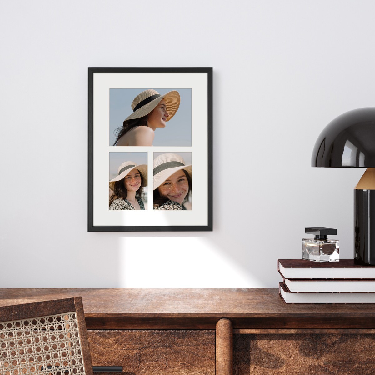 Ramka na 3 zdjęcia 2x 10x15 1x 15x21 czarna foto galeria 30x40 cm FRAMAI