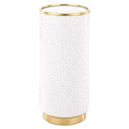 Wazon ceramiczny 24x12x12 cm PIA biały ze złotym obrzeżem