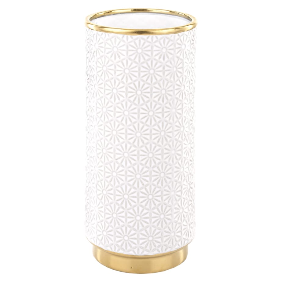 Wazon ceramiczny 24x12x12 cm PIA biały ze złotym obrzeżem