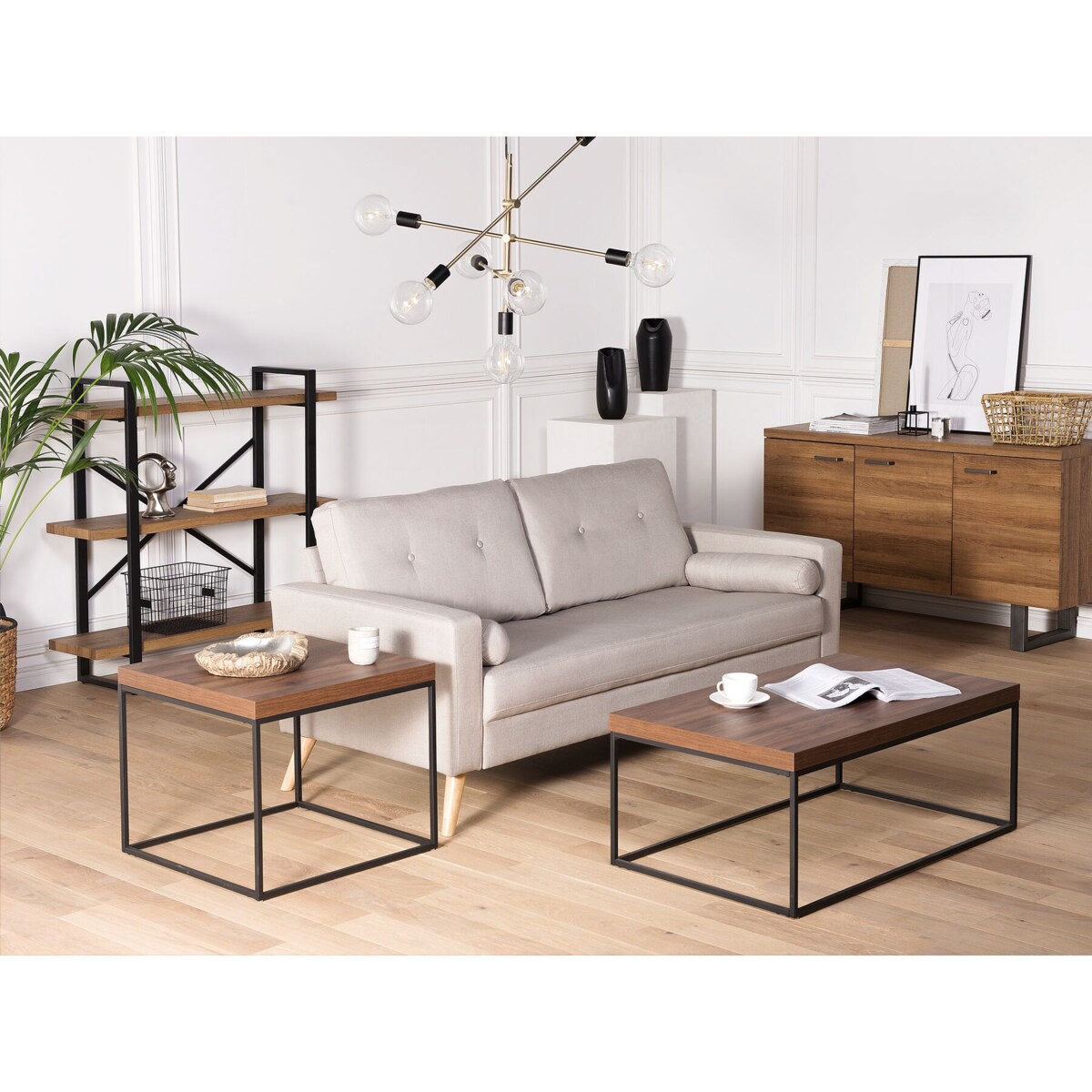 Stolik kawowy ciemne drewno z czarnym DELANO