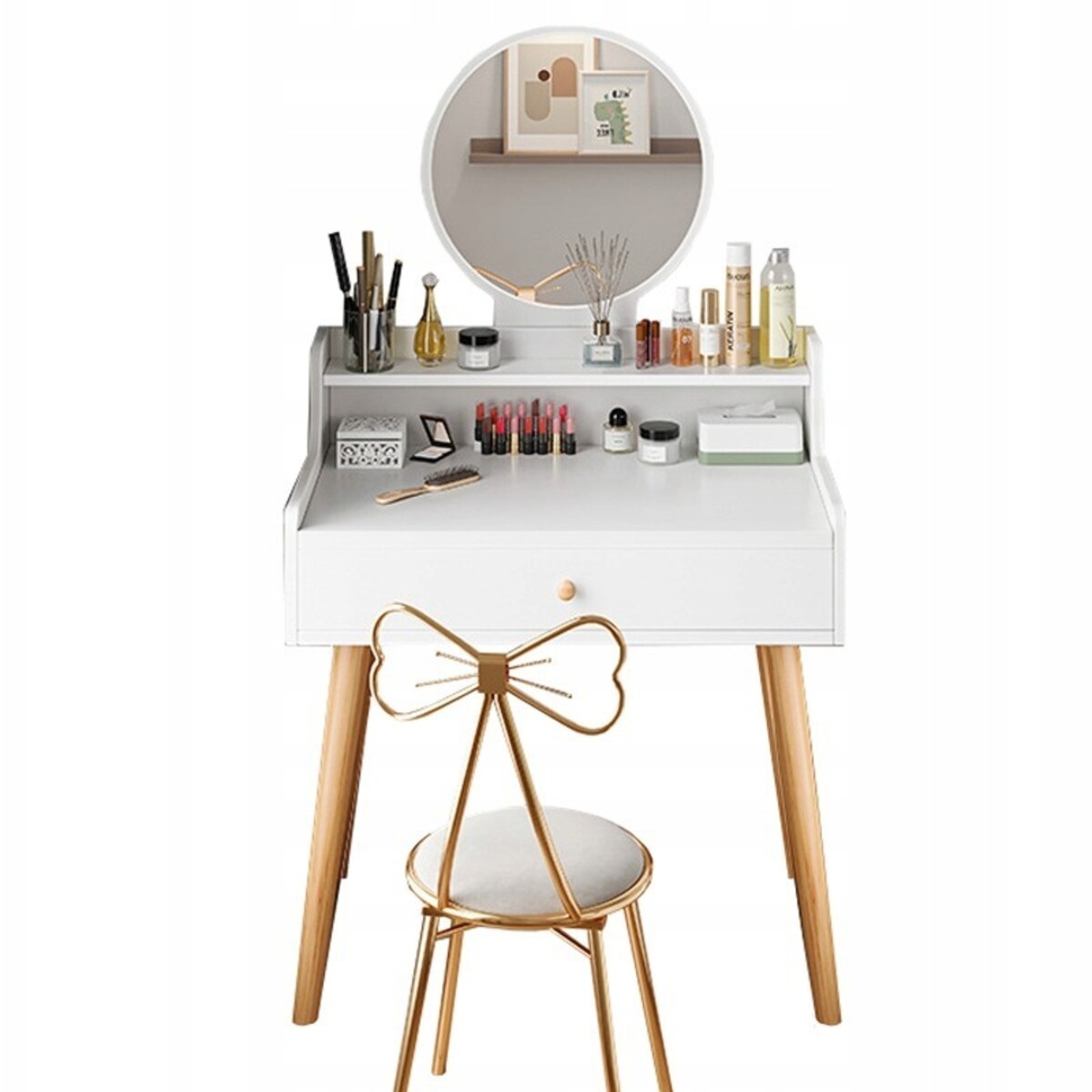 Toaletka kosmetyczna z lustrem biała nowoczesna loft