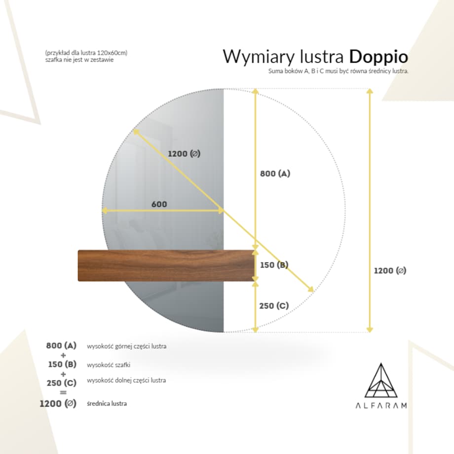 Lustro półokrągłe w dwóch częściach w ramie - DOPPIO W RAMIE