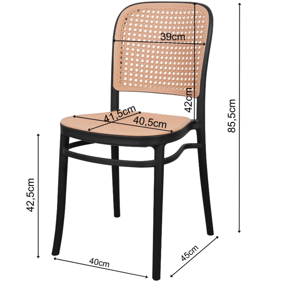Krzesło plastikowe czarne plecione do salonu jadalni klasyczne z oparciem