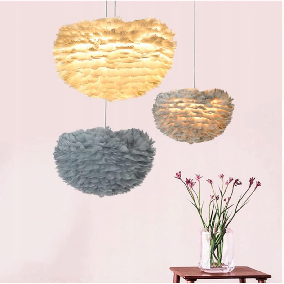 Lampa Sufitowa Wisząca Glamour Pióra Szara Nordic