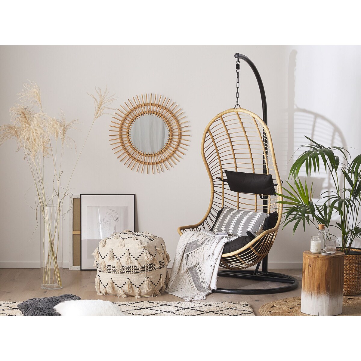 Fotel wiszący ze stojakiem z technorattanu naturalny PINETO