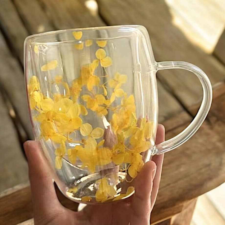 Szklanka termiczna z kwiatami w środku, hortensje 300 ml 1szt SZK153