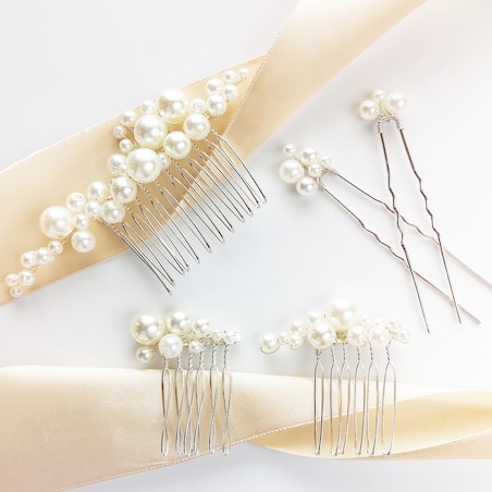 Zestaw ozdób ślubnych z perełkami srebrny