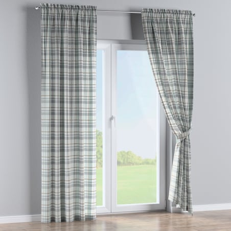 Zasłona na kanale z grzywką 1 szt. 130x245 kratka zielono-szary melanż