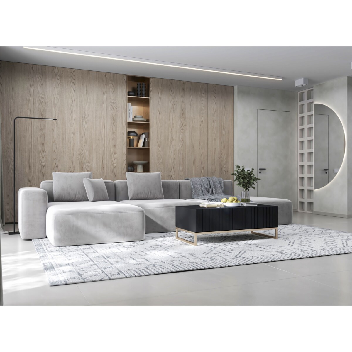 Nowoczesna Szafka RTV Glamour Komoda RTV Ryflowane fronty Czarny Mat 220 cm